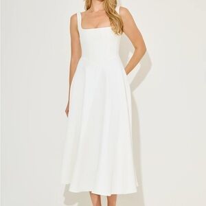 Odd Muse White Square-Neck Midi Dress